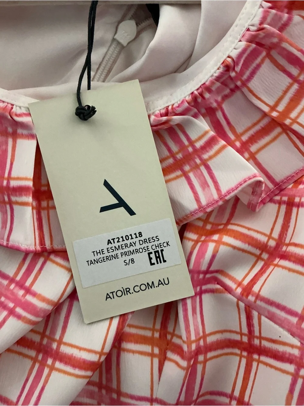 ATOIR One-Shoulder Pink Plaid Ruffle Mini Dress. SIZE S/8 NWT’S American Size 4 - Picture 5 of 7